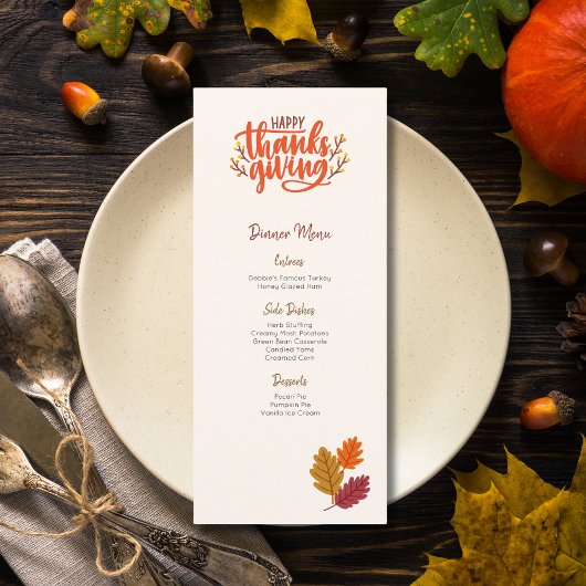Modèle du menu de Thanksgiving personnalisé modifi