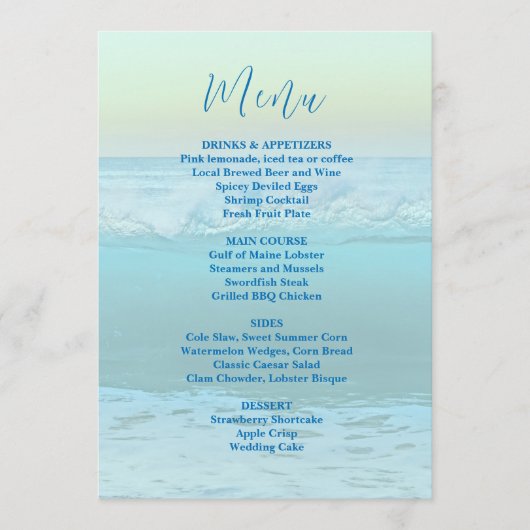 Modèle du menu Mariage Arrière - plan Ocean Waves (Devant)