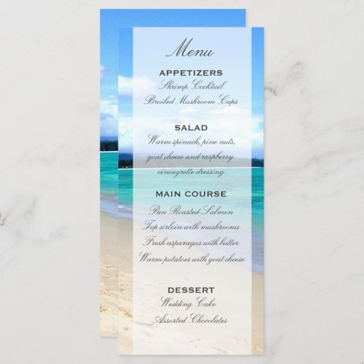 Modèle du menu Mariage plage (Devant / Derrière)