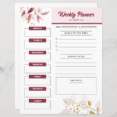 Modèle du planificateur hebdomadaire imprimable (Devant / Derrière)