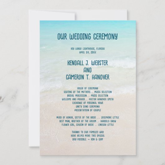 Modèle du programme de cérémonie de mariage sur la (Devant)