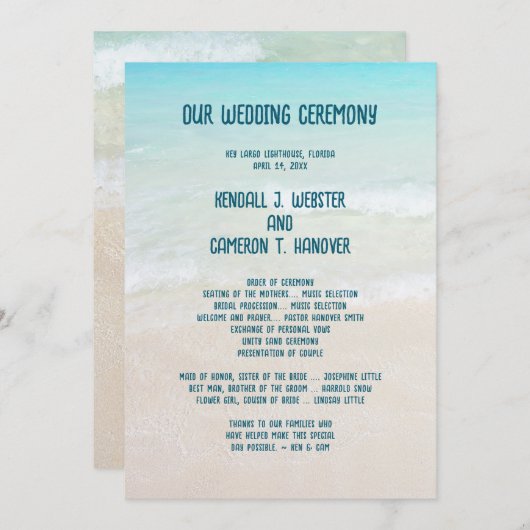 Modèle du programme de cérémonie de mariage sur la (Devant / Derrière)