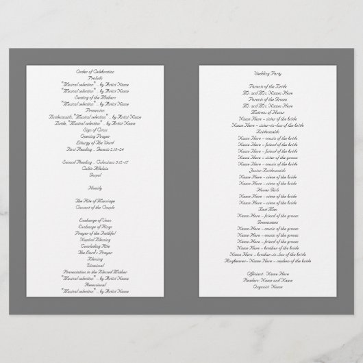 Modèle du programme de cérémonie des Mariages de l (Dos)