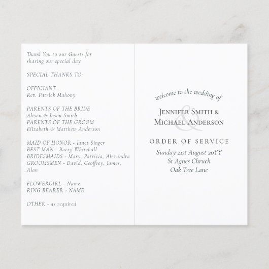 Modèle du programme de mariage (Devant)