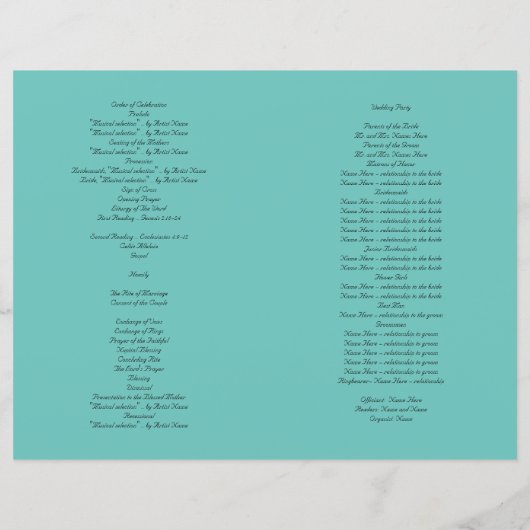 Modèle du programme de mariage catholique turquois (Dos)