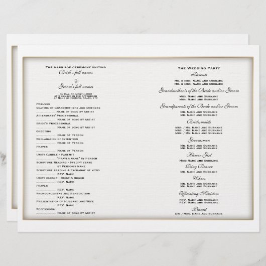 Modèle du programme de mariage (deux) (Devant / Derrière)