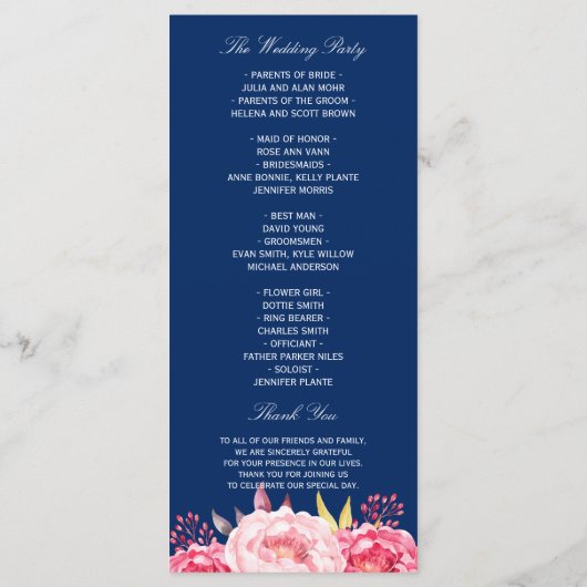 Modèle du programme de mariage floral rose bleu ma (Dos)