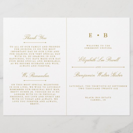 Modèle du programme de mariage Gold & White élégan (Devant)