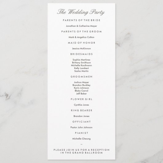 Modèle du programme de mariage gris et blanc (Dos)