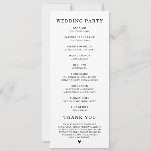 Modèle du programme de mariage moderne (Dos)