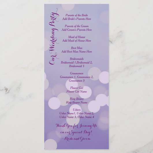 Modèle du programme de mariage moderne violet Lila (Dos)