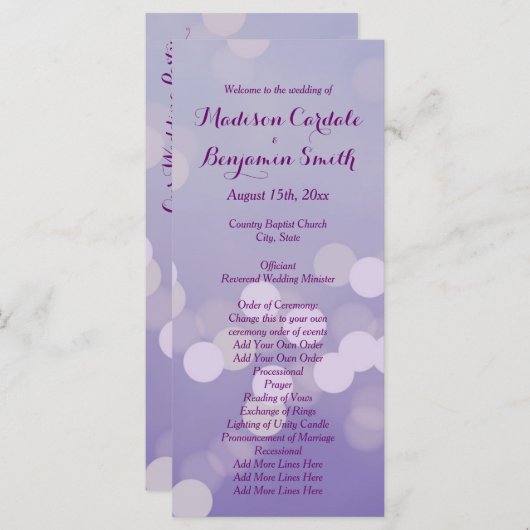 Modèle du programme de mariage moderne violet Lila (Devant / Derrière)