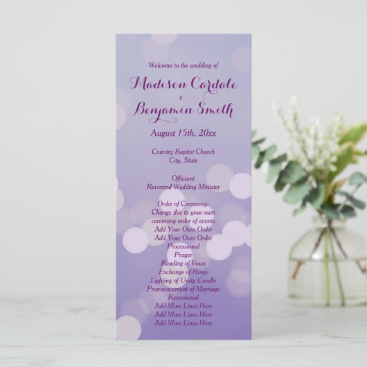 Modèle du programme de mariage moderne violet Lila (Debout devant)