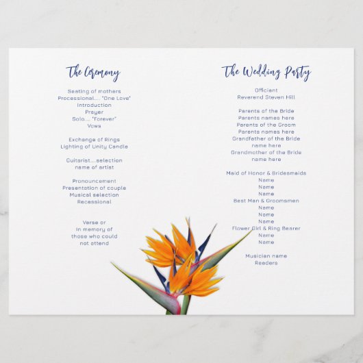 Modèle du programme de mariage Oiseau de paradis (Dos)