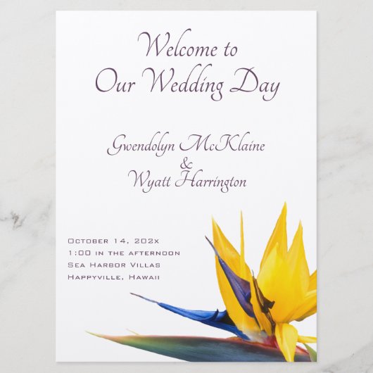 Modèle du programme de mariage plat Bird of Paradi (Devant)