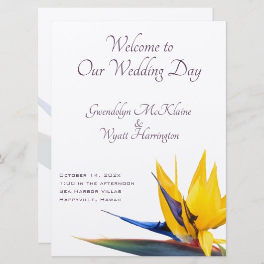 Modèle du programme de mariage plat Bird of Paradi (Devant / Derrière)