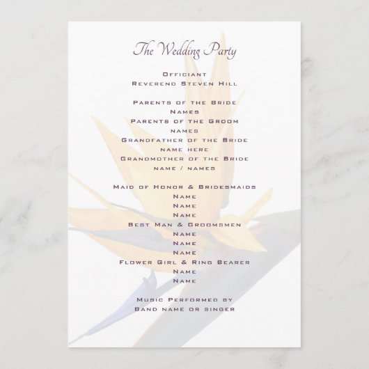 Modèle du programme de mariage plat pour oiseaux d (Dos)