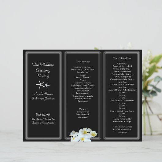 Modèle du programme de mariage Plumeria noir et bl (Debout devant)