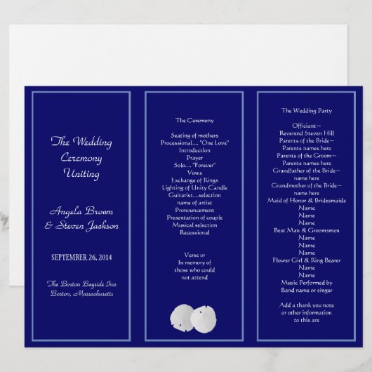 Modèle du programme de mariage triplé de la Marine (Devant / Derrière)