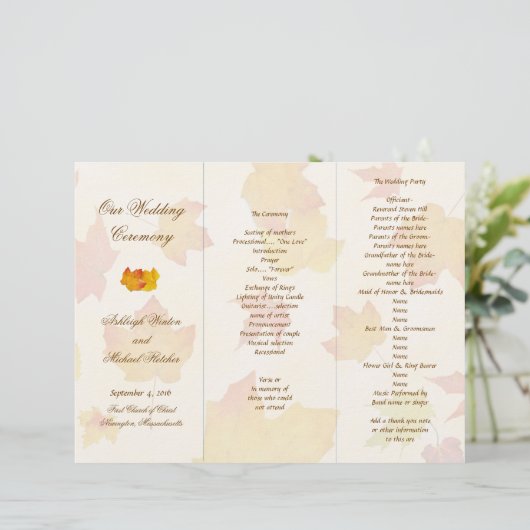 Modèle du programme de mariage triplé Feuille (Debout devant)