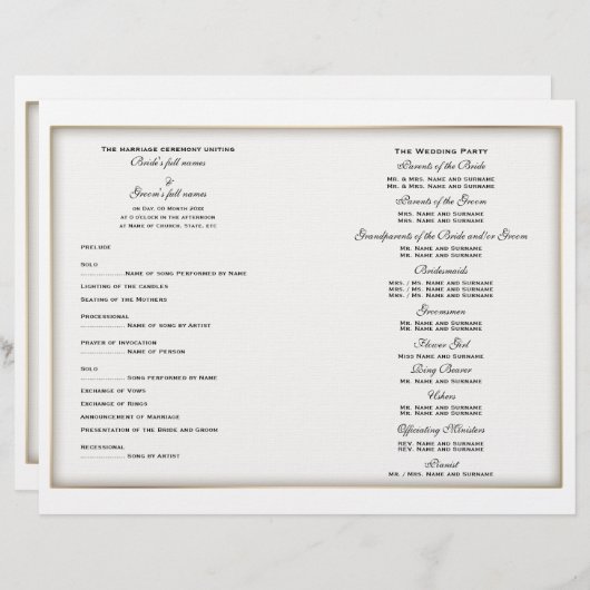 Modèle du programme de mariage (trois) (Devant / Derrière)