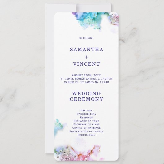 Modèle du programme de mariage violet turquoise (Devant)
