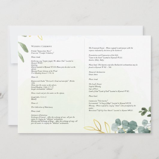 Modèle du Programme de Messe Nuptiale Mariage cath (Dos)