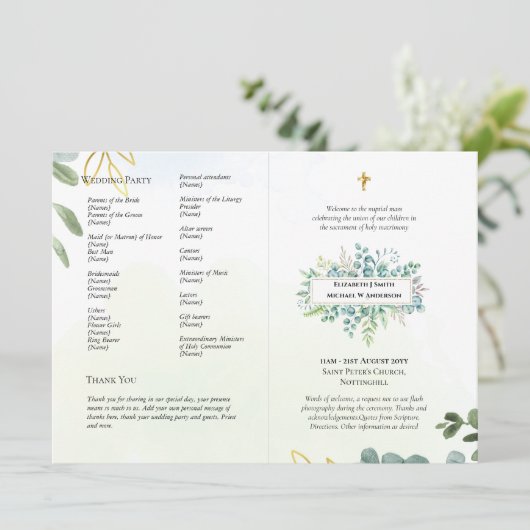 Modèle du Programme de Messe Nuptiale Mariage cath (Debout devant)