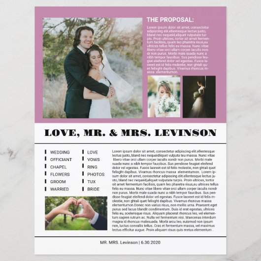 Modèle du programme des journaux mariages (Dos)