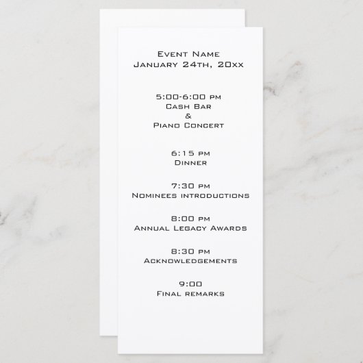 Modèle du programme d'événements (Devant / Derrière)