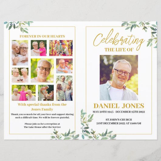 Modèle du programme funéraire avec Feuilles verts (Devant)