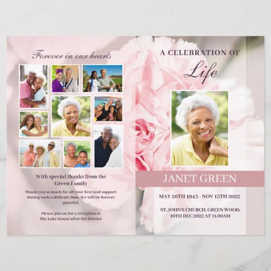 Modèle du programme funéraire avec oeillets roses (Devant)