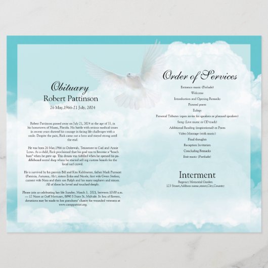 Modèle du programme funéraire Blue Sky (Dos)