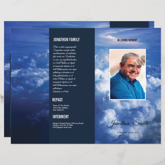 Modèle du programme funéraire Blue Sky (Devant / Derrière)