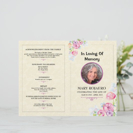 Modèle du programme funéraire commémoratif (Debout devant)