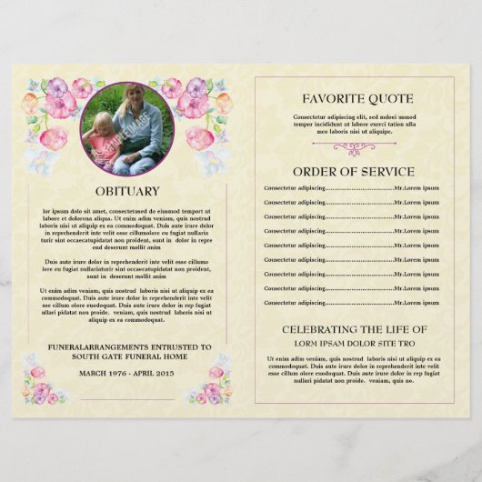 Modèle du programme funéraire commémoratif (Dos)