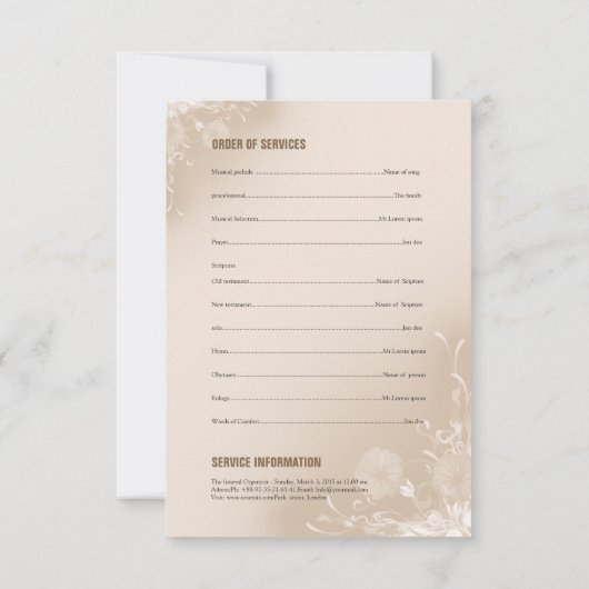 Modèle du programme funéraire commémoratif (Dos)