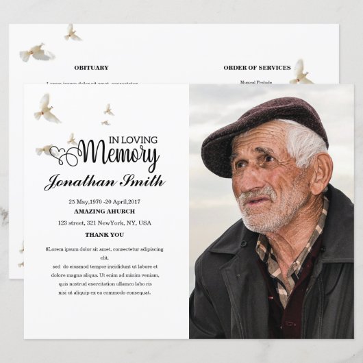 Modèle du programme funéraire de colombe blanche (Devant / Derrière)