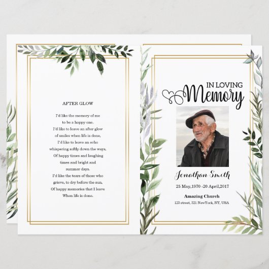 Modèle du programme funéraire de feuille (Devant / Derrière)