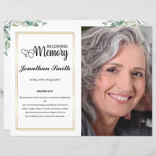 Modèle du programme funéraire de feuille (Devant / Derrière)