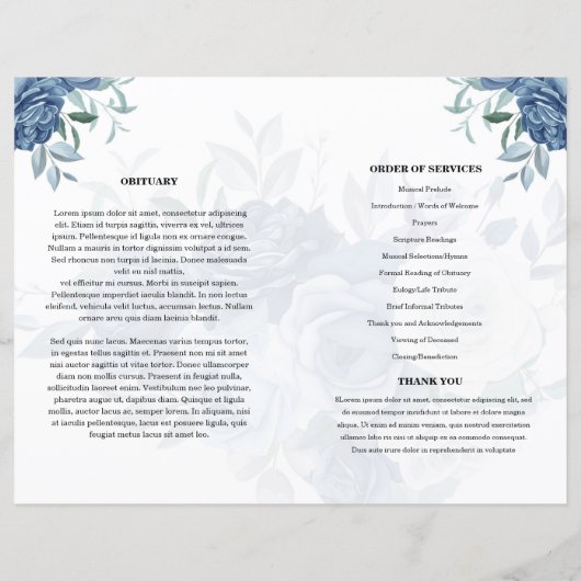 Modèle du programme funéraire de fleurs bleues (Dos)