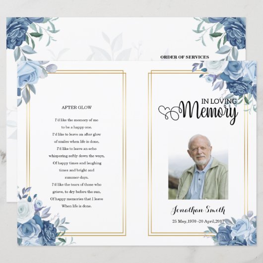 Modèle du programme funéraire de fleurs bleues (Devant / Derrière)