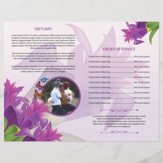 Modèle du programme funéraire de fleurs violettes (Dos)