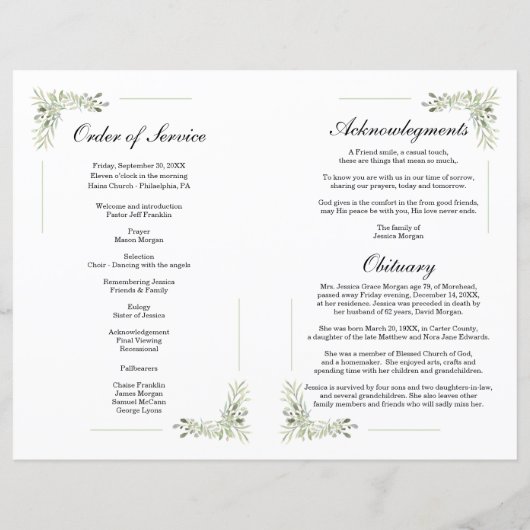 Modèle du programme funéraire de Foliage (Dos)