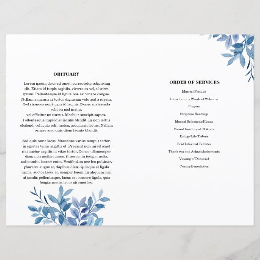 Modèle du programme funéraire de la feuille bleue (Dos)