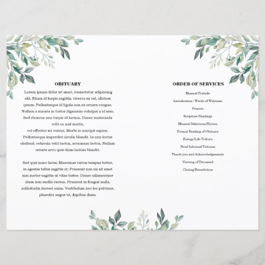 Modèle du programme funéraire de la feuille verte (Dos)