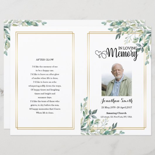 Modèle du programme funéraire de la feuille verte (Devant / Derrière)