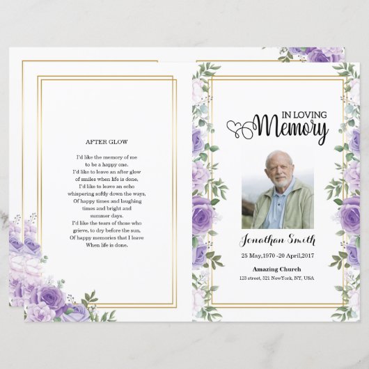 Modèle du programme funéraire fleuri violet (Devant / Derrière)