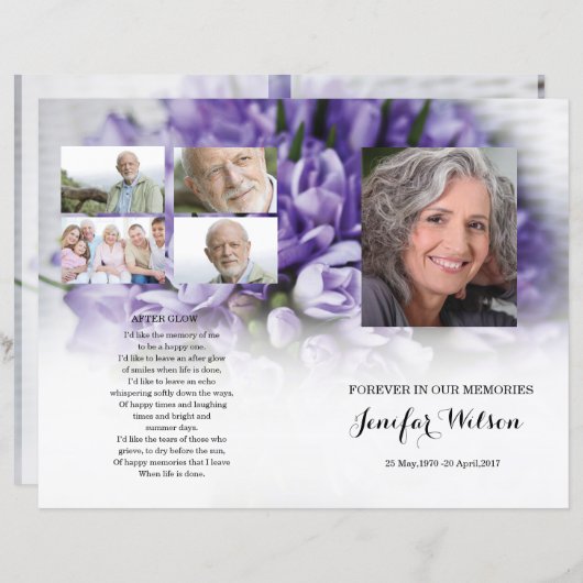 Modèle du programme funéraire fleuri violet (Devant / Derrière)