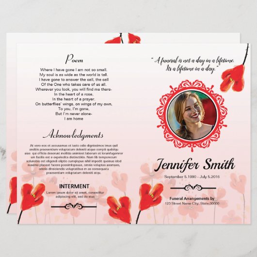 Modèle du programme funéraire floral (Devant / Derrière)